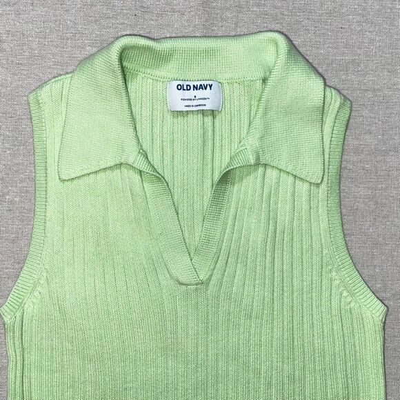 Old Navy | Pastel Lime Green Sleeveless Rib-Knit Cropped Polo | Small - Picture 6 of 8